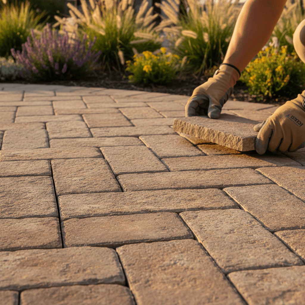 Modern stone patio and outdoor seating area