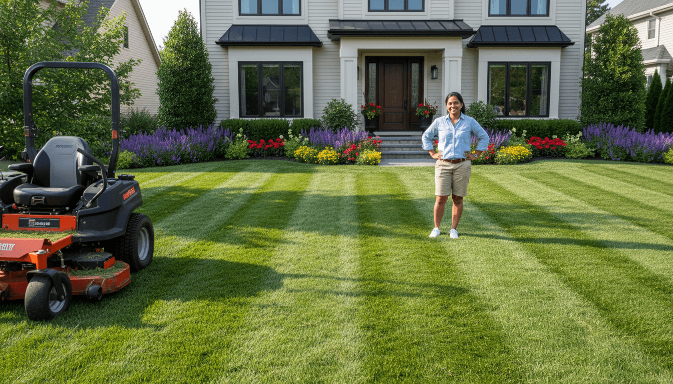 Freshly mowed lawn with clean stripes